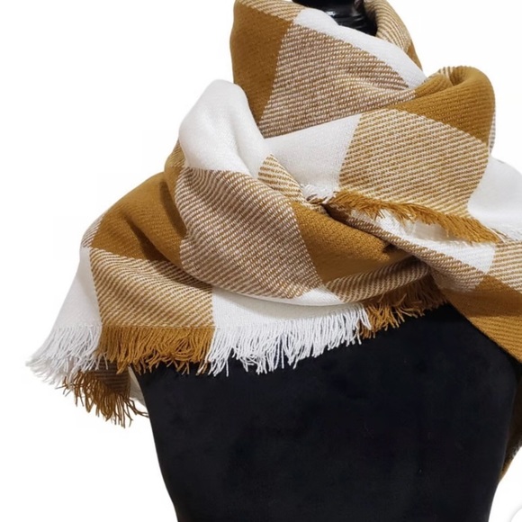 Madewell Buffalo Check Blanket Scarf Antique Gold NWT - Picture 9 of 9